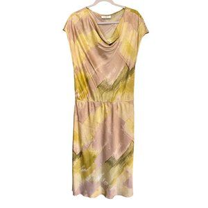 100% Silk Josie Natori Watercolor Chemise Dress Green/Yellow - Size XL